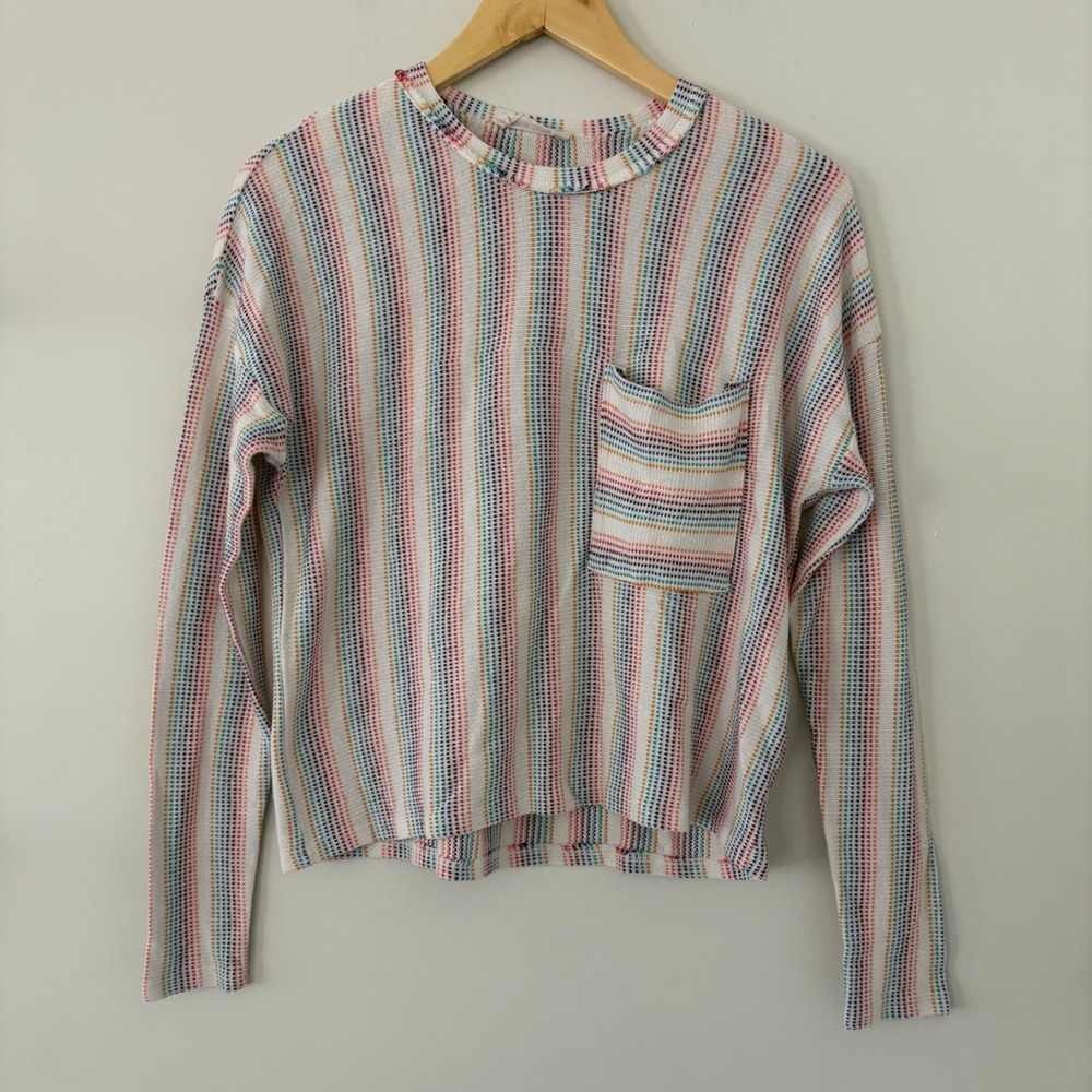 Peach Love California Rainbow Heart Long Sleeve Top – Size L Crop Retro Inspired